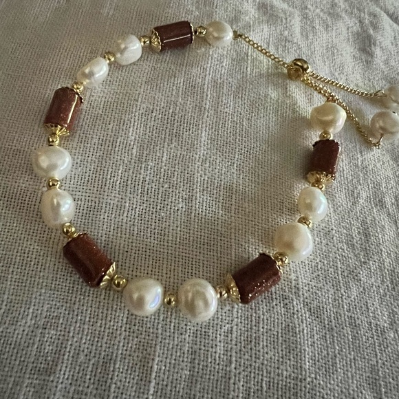 🆕 FRESHWATER PEARLS & GOLDEN SANDSTONE ADJUSTABLE BRACELET 14k CLAD - Picture 3 of 6